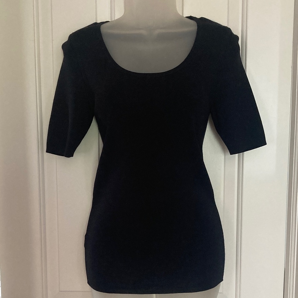 Ann Taylor Black Scoop Neck Short Sleeve Sweater